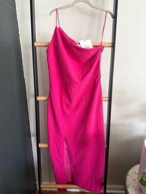 Hello Molly Hot Pink Cowl Neck Midi Dress with Spaghetti Straps
